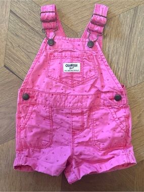 OshKosh B'gosh Hot Pink Heart-Print Short Overalls
